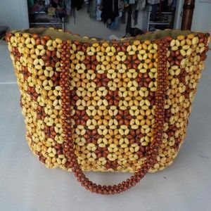 Beige/Brown Beaded Shoulder Bag